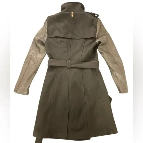 Mackage Dale Black Trench Coat with Leather Sleeves - Picture 3 of 9